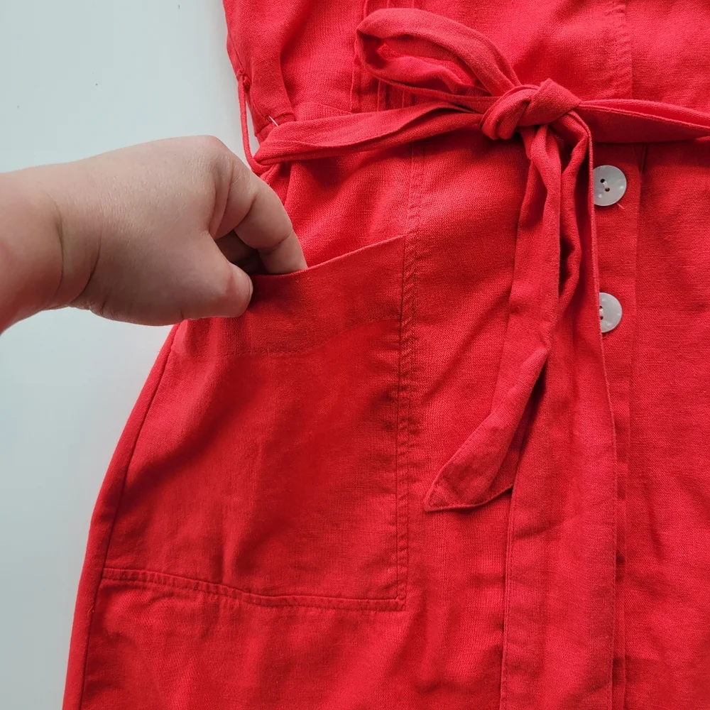 Nicole Miller | NWT Linen Blend Button Up Mini Dress Red Size M - Picture 4 of 10